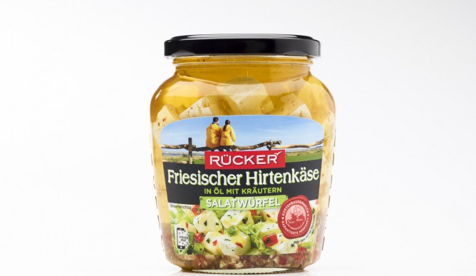 RÜCKER Friesischer Hirtenkäse, Salatwürfel, In Öl mit Kräutern, 300g-Glas
